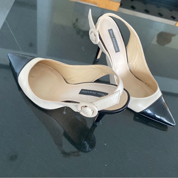 Nina Armando Lacey Pointed Toe Slingback Patent Heels Size 37 Pumps WOMENS Shoes - Picture 3 of 8